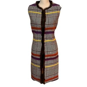 Vilagallo Chelsea Check SweaterJacket W/Mink Piping Sz-42